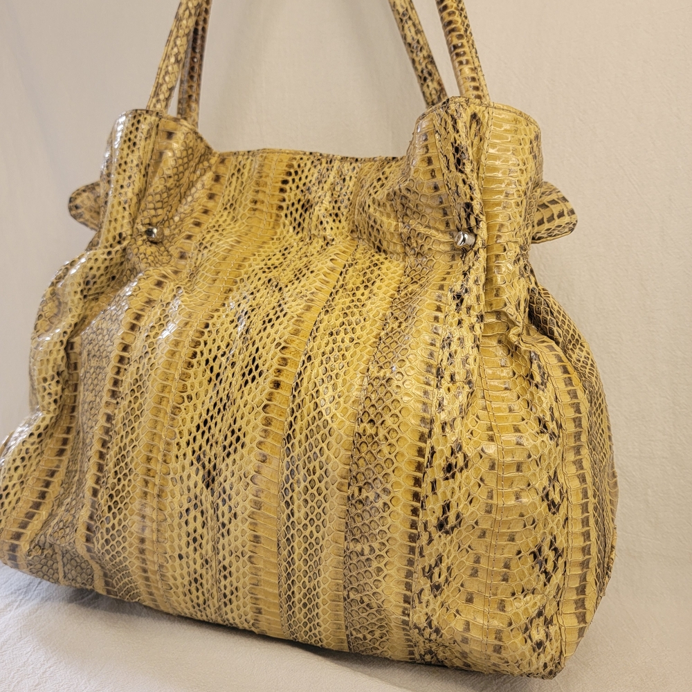 VNTG Y2K Pure 100% Genuine Leather Python Print  Silver Toned Hardware Hand Bag - Picture 5 of 13